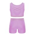 thumbnail image 4 of Hansber Kids Girls Cheerleading Outfits Shiny Rhinestones Dance Crop Top and Gymnastics Shorts Set Dancewear Light Purple 14, 4 of 7