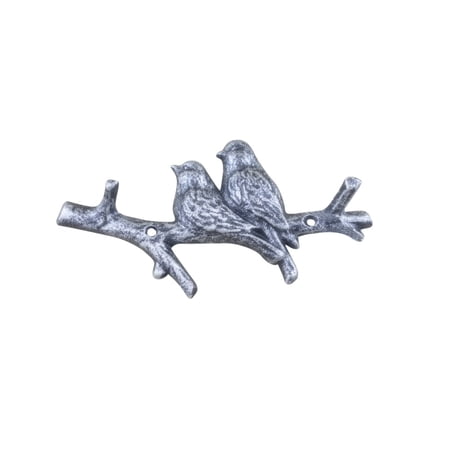 HANDCRAFTED NAUTICAL DÉCOR Rustic Silver Cast Iron Birds on Branch Decorative Metal Wall Hooks 8