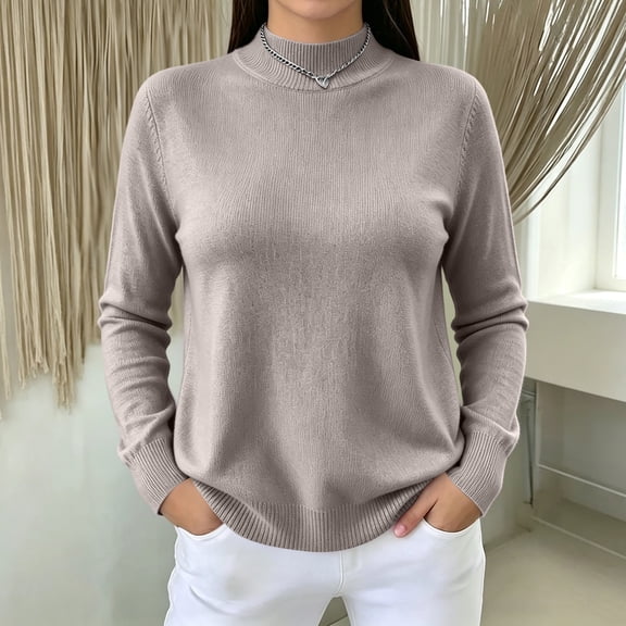 Women's Mock Neck Knit Sweater, Lightweight Basic Long Sleeve Pullover Tops for Fall Winter Daily Wear S