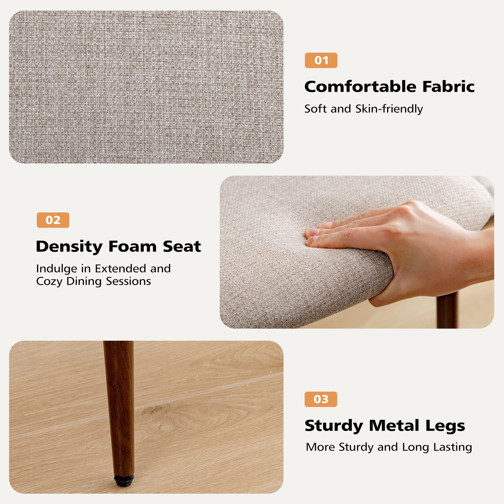 COOLHUT Bar Stool Set of 4, 26" Counter Height Bar Stools with Curved Back, Premium Linen Upholstery Bar Stools with Brass-Toned Metal Footrest for Dining Room, Kitchen Island, Oatmeal