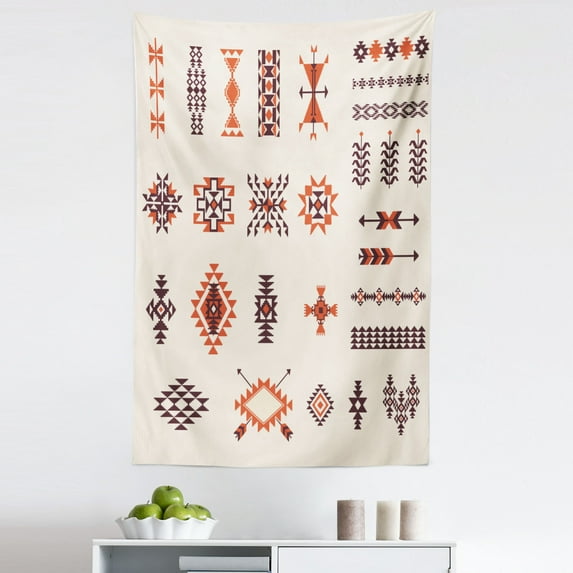 Tribal Tapestry, Illustration of Aztec Culture Pattern Tribal Design Geometric Print, Fabric Wall Hanging Decor for Bedroom Living Room Dorm, 5 Sizes, Orange and Brown, by Ambesonne
