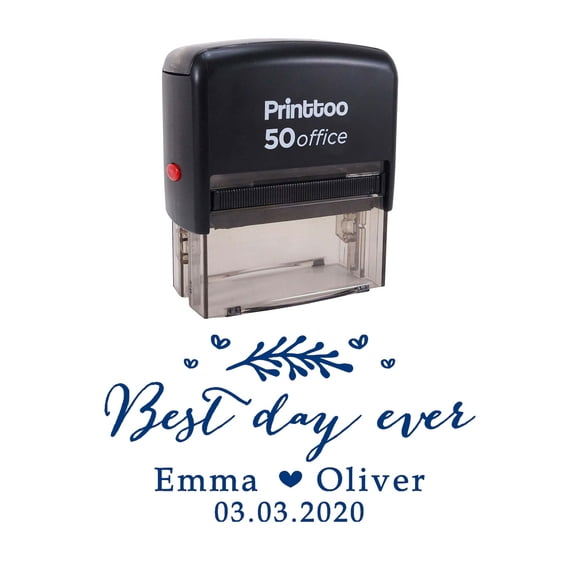 Printtoo Personalized Blue Self Inking Best Day Ever Wedding Favor Stamp Custom Rubber Stamper-68 x 30 mm