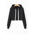 thumbnail image 5 of Women's Black Cropped Hoodie with Drop Shoulder and Adjustable Drawstring | [ZhiHiMeRi] | (US 12-14)L, 5 of 10
