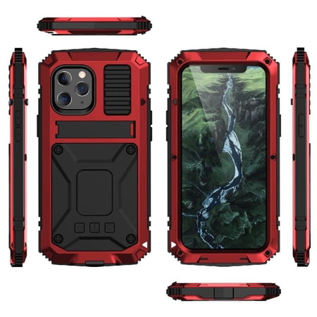 Metal Case for iphone 12 Mini Shockproofheavy Glass Screen Protector Withkickstand 360 Full Body Protective Cover