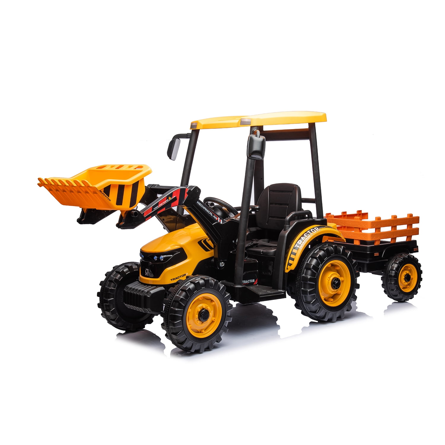 CIPACHO Ride On Tractor, 24 V Powered Construction Vehicles for Kids with Working Loader and Backhoe Digger, Kids Car with Trailer, Yellow CIPACHO Ride On Tractor, 24 V Powered Construction Vehicles for Kids with Working Loader and Backhoe Digger, Kids Car with Trailer, Yellow