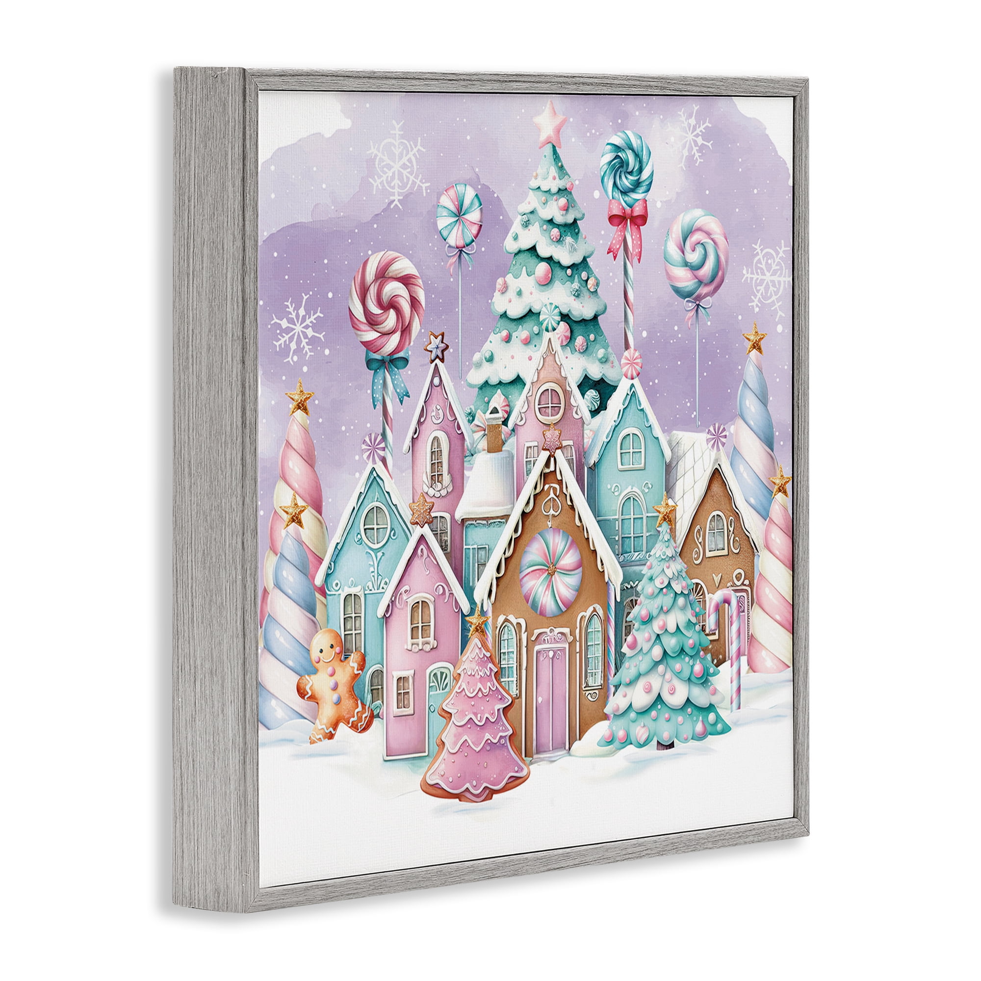 Stupell Industries Gingerbread Candy Town Holiday Painting Gray Framed Art Prints Wall Art, 12 x 12