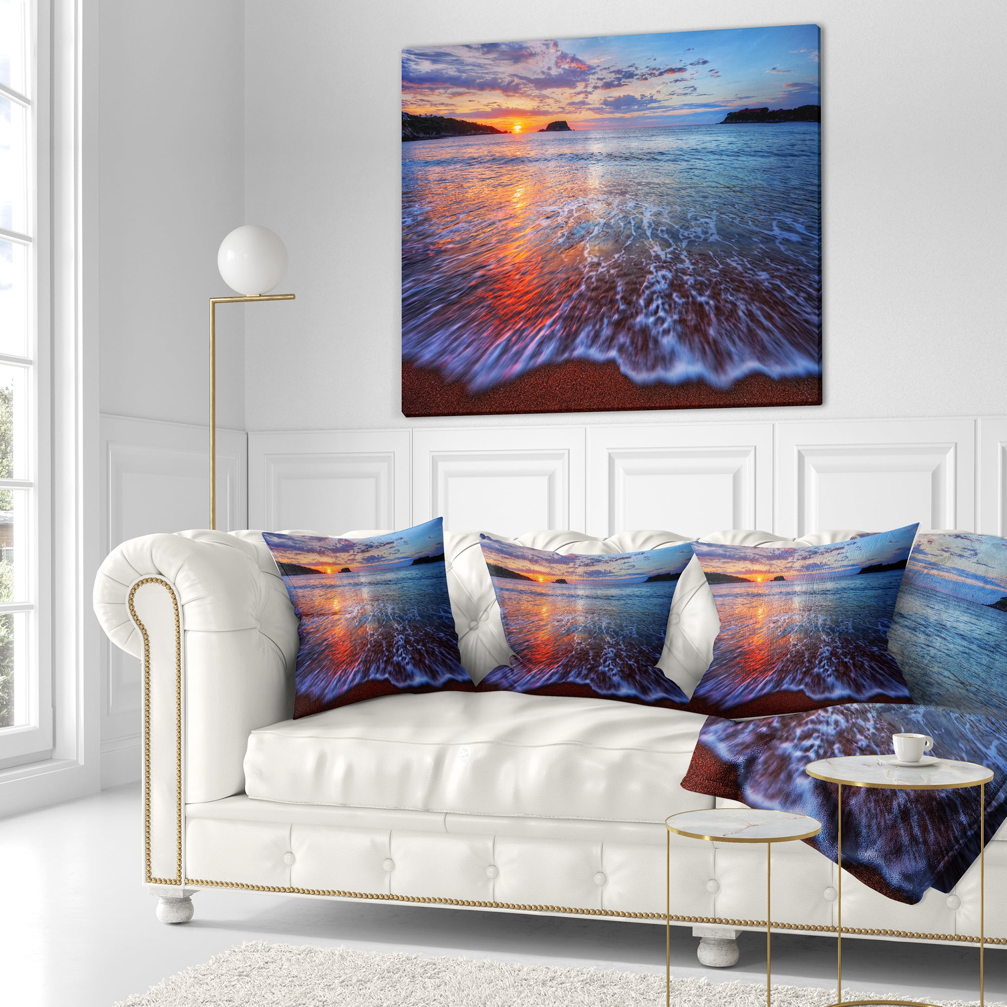Designart Placid Shore and Whimsical Clouds - Seashore Throw Pillow - 18x18