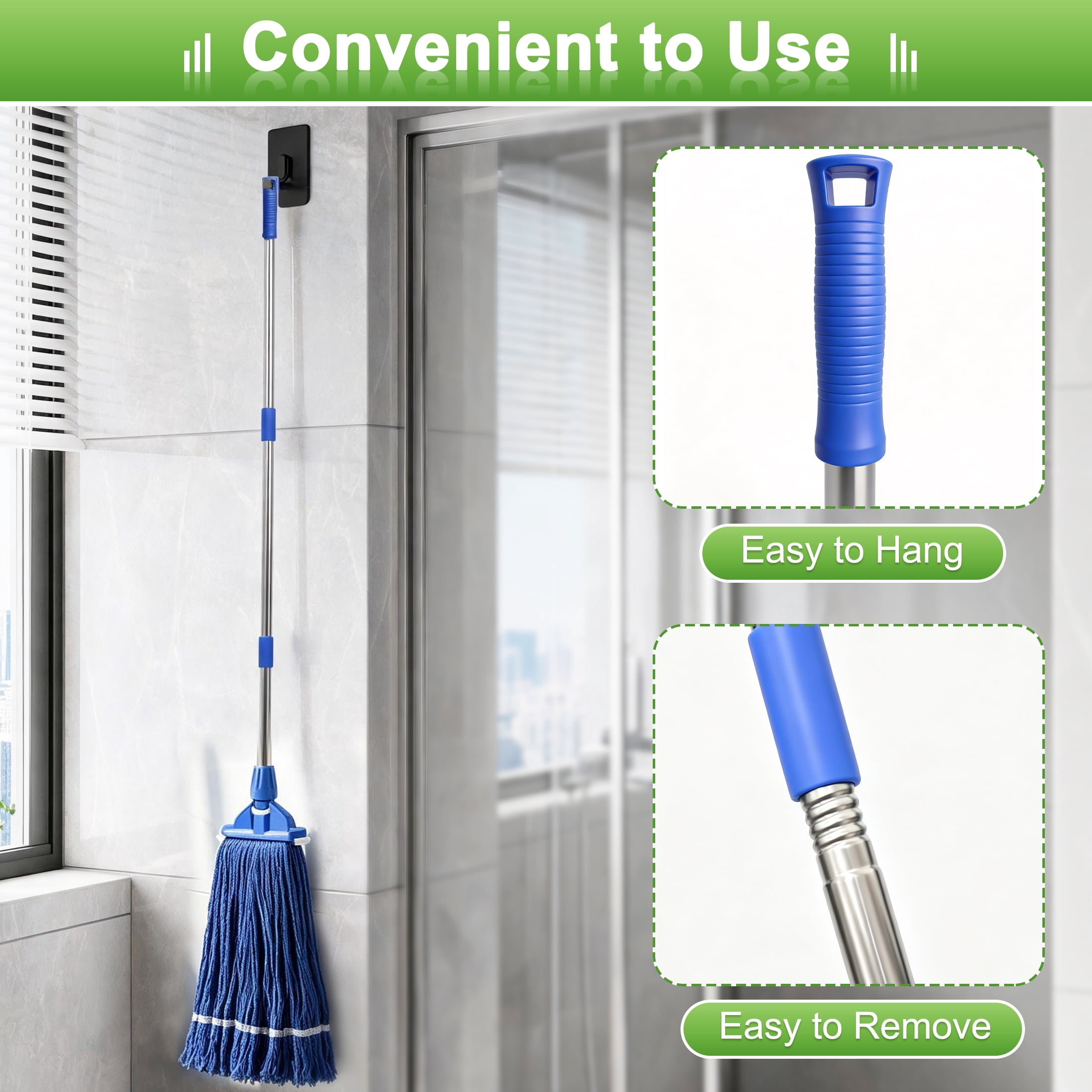 Commercial Mop, Heavy Duty Cotton String Mop, Long Handle Floor Mop, Wet Cleaning Mop, Household Cleaning Mop for Hardwood, Tile, Marble Floors, Home & Commercial Use