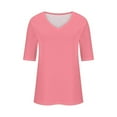 thumbnail image 6 of Ashirexll Womens Tops, Fashion Solid Color Plus Size Casual V-Neck Loose Cute T-Shirt Elbow Length Tops for Women Pink XXL, 6 of 6