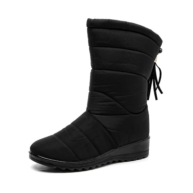 Botas de nieve para mujer, botas de invierno impermeables de piel sintética para mujer, botas de media pantorrilla para exteriores