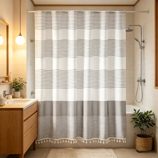 CaiYueKe Rideau de Douche à Franges Rayées, Rideau de Bain Imperméable, Déco de Salle de Bain Moderne, Rideau Épais en Polyester, Rideau de Séparation Sec/humide, Doublure de Douche Résistante à la Moisissure, Rideau de Salle de Bain Élégant