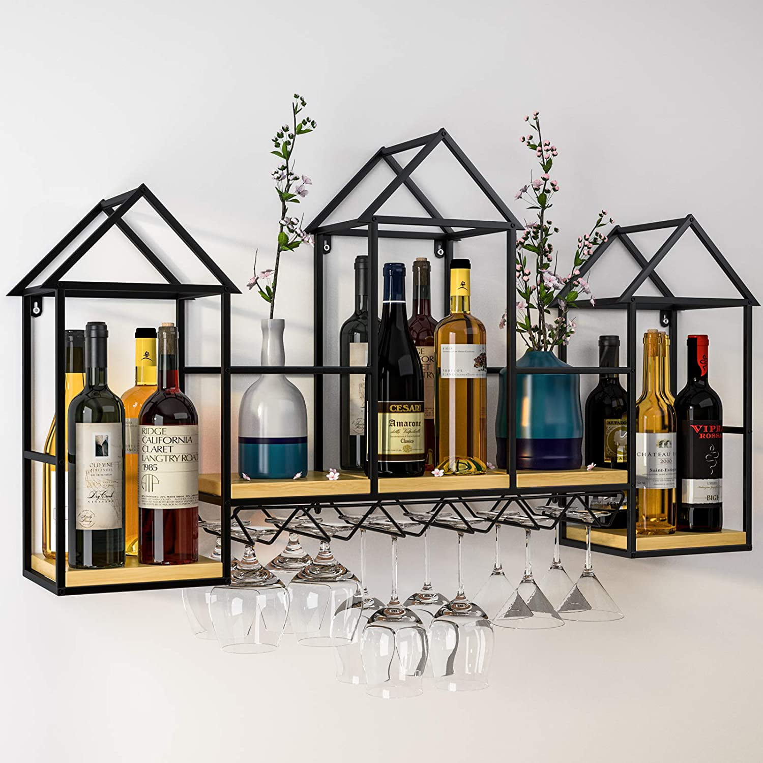 Wall Decoration Black Display Rack Included Mounting Screws and Anchors A LIUHE 3 Pack Metal Wall-Mounted Wine Rack Wine Bottle Storage Rack 