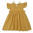 thumbnail image 2 of Luxalzxs Toddler Girls Ruffle Sleeve Cotton Linen Dress Baby Girl Soild Color Sleeveless Back Tie Dress Kid Summer Casual Princess Sundress Swing Beach Dresses 2-10 Years, 2 of 3