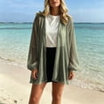 thumbnail image 4 of Lnmiateer Women Open Front Chiffon Cardigan Long Sleeve Elastic Cuffs Side Pockets Loose Flowy Casual Jacket Autumn Winter Office Indoor Layering Outerwear, 4 of 6
