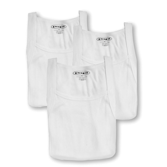 Débardeur à Encolure Carrée 100 % Coton pour Hommes Papi 559102 Essentials - Lot de 3 (Blanc P)