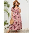 thumbnail image 3 of Plus Size Wedding Guest Maxi Dresses for Curvy Women, Summer Casual Floral Long Party Sundress with 3/4 Sleeve, 3 of 8