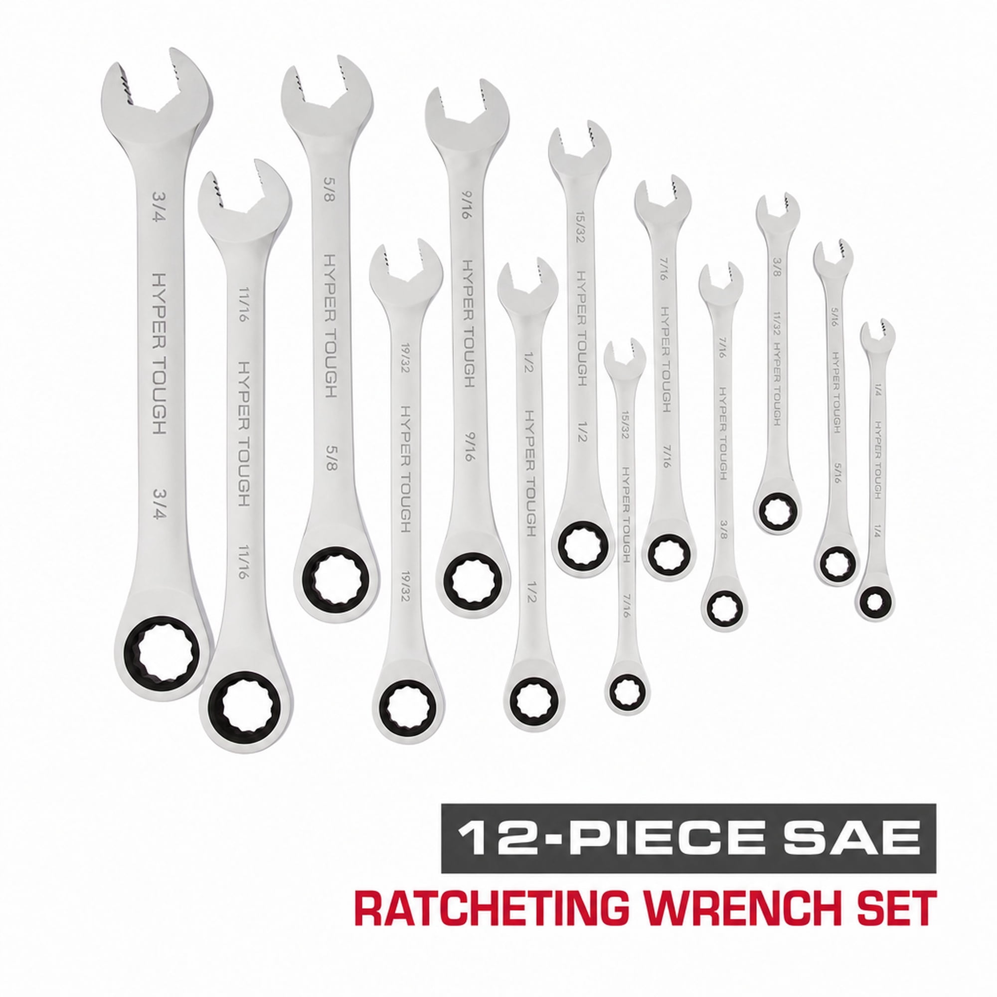 Hyper Tough Ratcheting Wrench Set SAE 12 Pieces