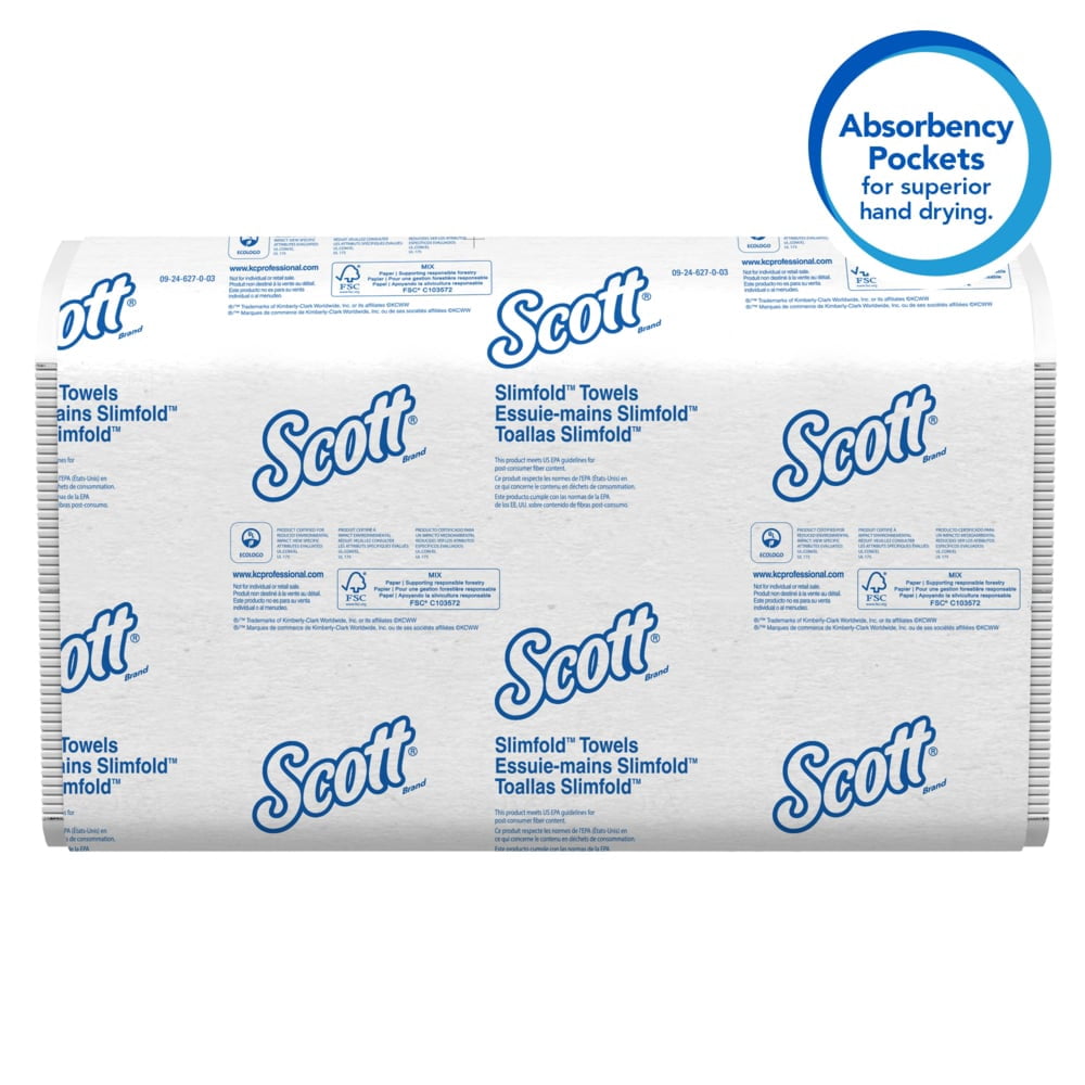Scott Slimfold* Towel, 04442 White, 11.6" Length x 7.5" Width | 24 Packs/Case
