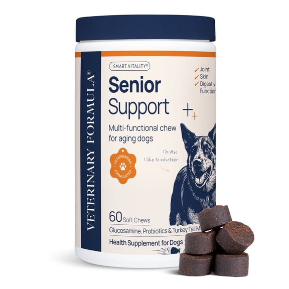 Veterinary Formula Senior Support Supplement for Dogs, Smart Vitality for Joint, Digestion, and Immune Health, 60 Chews