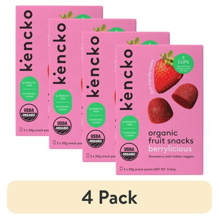 (4 pack) Kencko Berrylicious Organic Fruit Snacks, 3.5oz, 5 Pack