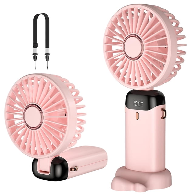 Mini ventilador portátil recargable USB, ventilador de bolsillo pequeño de 5 velocidades con base, ventilador de escritorio plegable para oficina, al aire libre Feliz Sencillez
