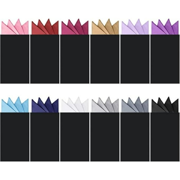 12 Pcs Men's Pocket Squares Assorted Colors, Pre-Folded with Insert Card, Soft Satin Finish for Daily & Special Occasions