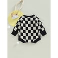 thumbnail image 4 of Bagilaanoe Newborn Baby Girl Boy Knitted Rompers Sweater Plaid Print Long Sleeve Bodysuits 3M 6M 9M 12M 18M Infant Casual One Piece Short Jumpsuit, 4 of 9