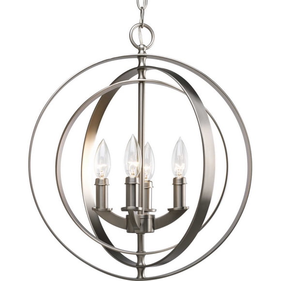 Progress Lighting P3827-126 4 Light Sphere Foyer Lantern with Pivoting Interlocking Rings, Burnished Silver