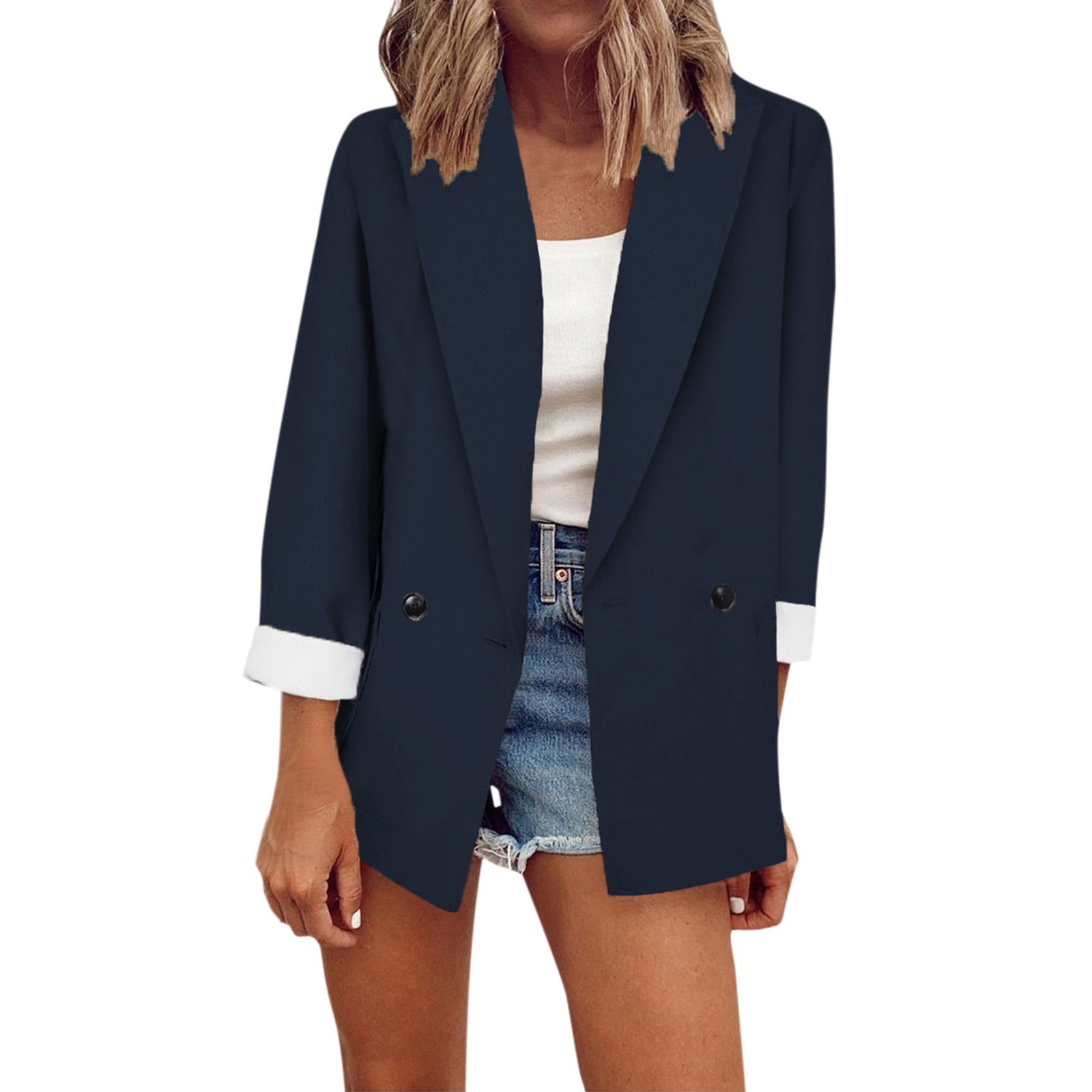 Outfmvch blazer jackets for women Casual Blazer Solid Color Suit Collar ...