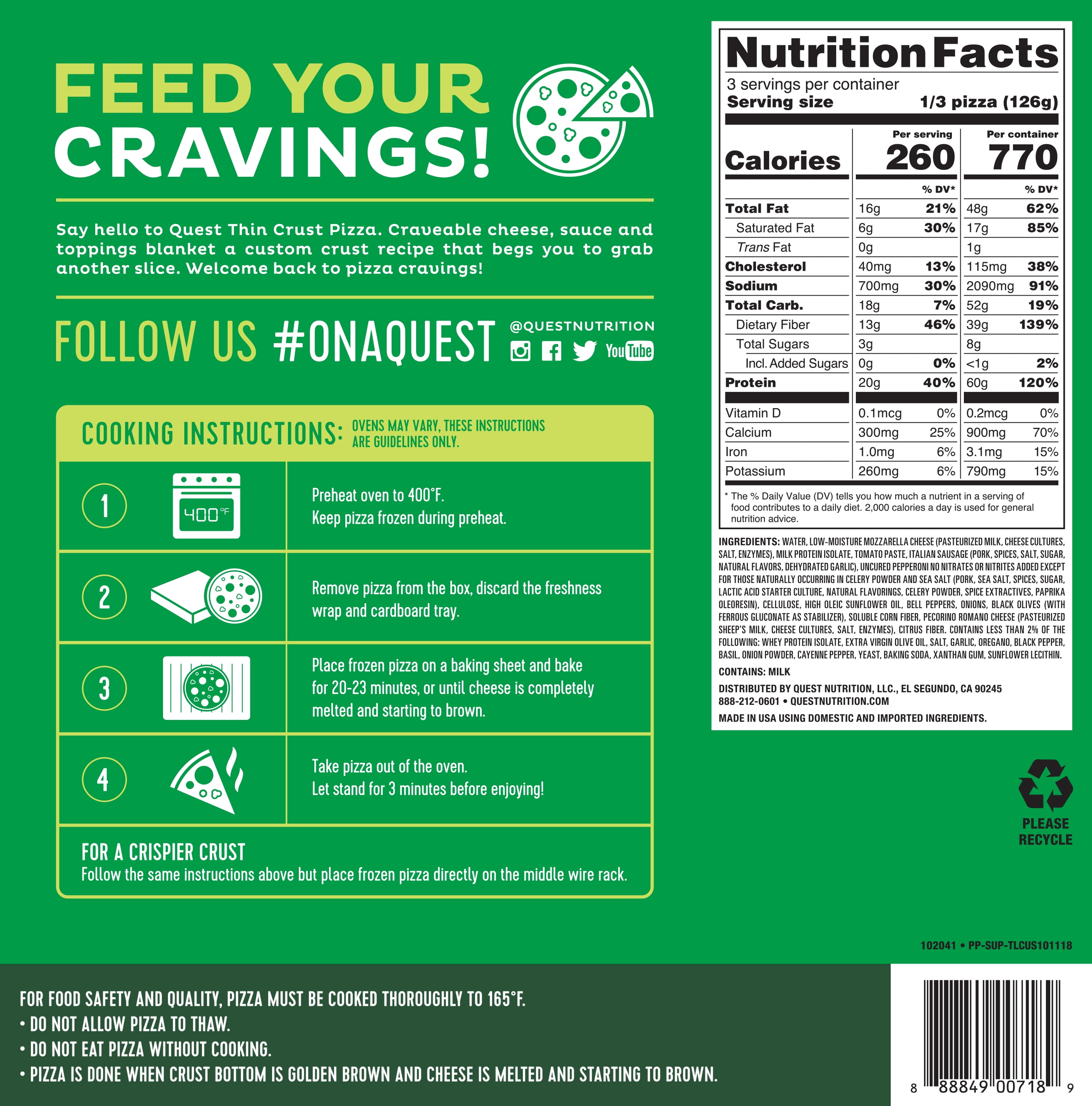 Quest pizza nutrition facts