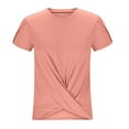 thumbnail image 5 of Fanxing Women's Front Twist Tunic Tops Petal Short Sleeve Round Neck T Shirt Casual Loose Fitted Summer Top Pink,XXL, 5 of 8