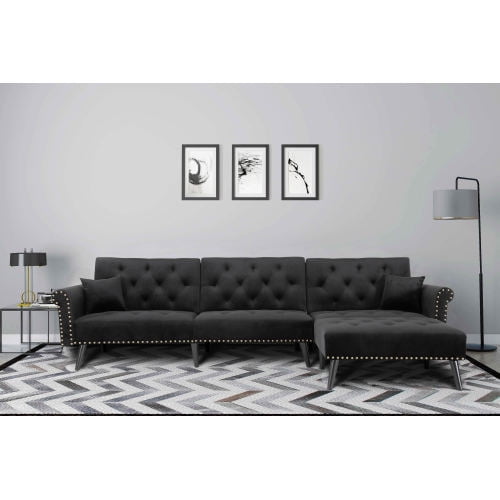 Wulawindy Convertible Sofa bed sleeper Navy blue velvet(W223S00459、W223S00709、W223S00007)