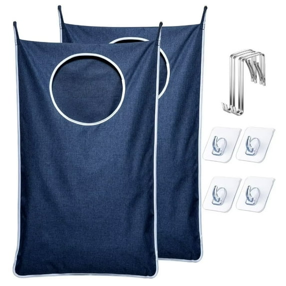 KEEPJOY Large Hanging Laundry Hamper Bag, Hanging Door Hamper with 2 Strong Hooks for Dirty clothes Large Size 36X22 inch Hanging Laundry bag (Blue-2Pack)