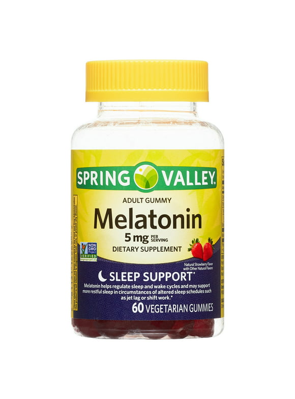 Spring Valley Melatonin Pectin Dietary Supplement Gummies, Strawberry, 5 mg, 60 Count