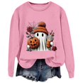 thumbnail image 2 of Women Cute Ghost Pumpkin Rose Graphic Crewneck Sweatshirt Halloween Pullover Top for Holiday, 2 of 5