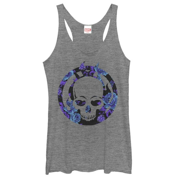 Women's Marvel Ghost Rider Floral Print  Racerback Tank Top Gray Heather Large