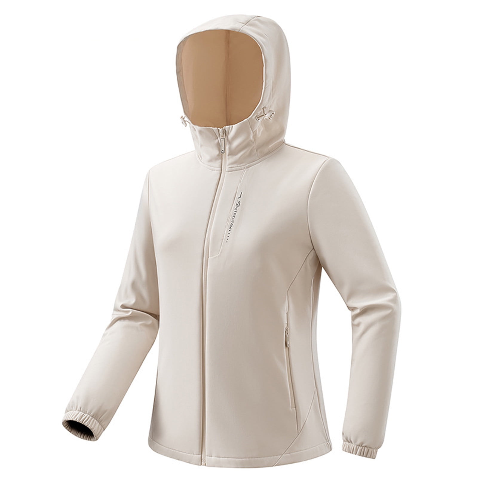 KIHOUT Women's Softshell Jacket Hooded Windproof Solid Color Long Sleeve Fleece Lined Jackets, Lightweight