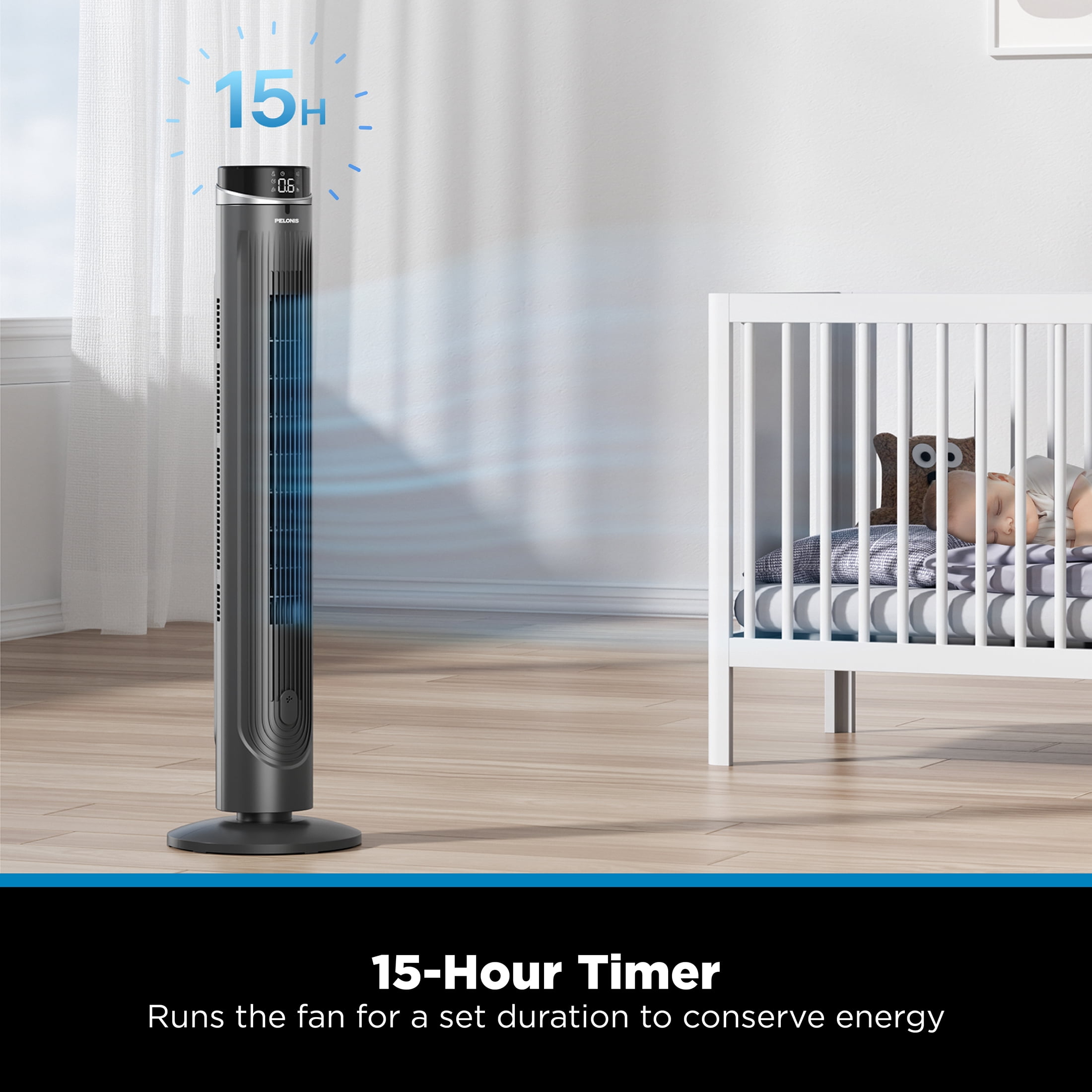 PELONIS 42-Inch Quiet Oscillating Tower Fan with Remote Control, 5 Speeds, 4 Modes, Digital Timer, Indoor Cooling, Black