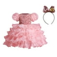 thumbnail image 3 of WMQPNNS Girls Sequined Party Ball Dress Pink Dress for Age 9-10 Years Ruffle Tiered Tutu Dress with Big Bow Headband Wedding Birthday Party Prom Dress, 3 of 9