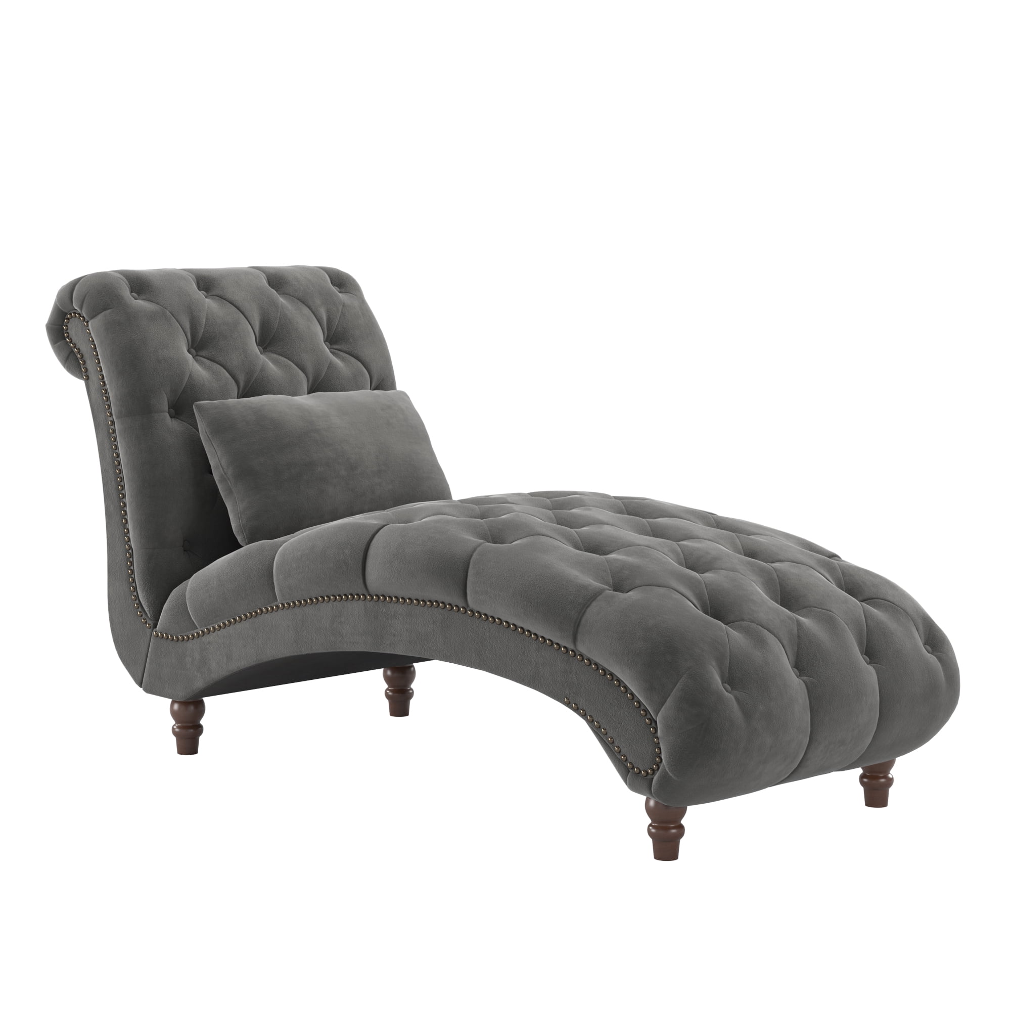 Weston Home Bowman Tufted Armless Chaise with Matching Pillow, Dark Gray Velvet