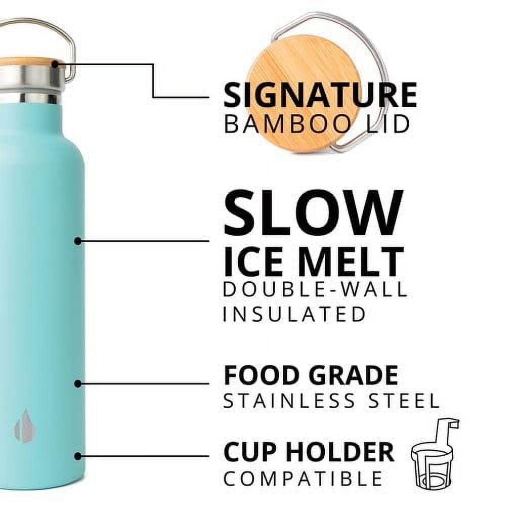 Elemental Classic Insulated Water Bottle, Leak Proof Thermos Water Bottle with Bamboo Lid and Metal Ring, Reusable Insulated Stainless Steel Water Bottle, 25oz - Robin's Egg