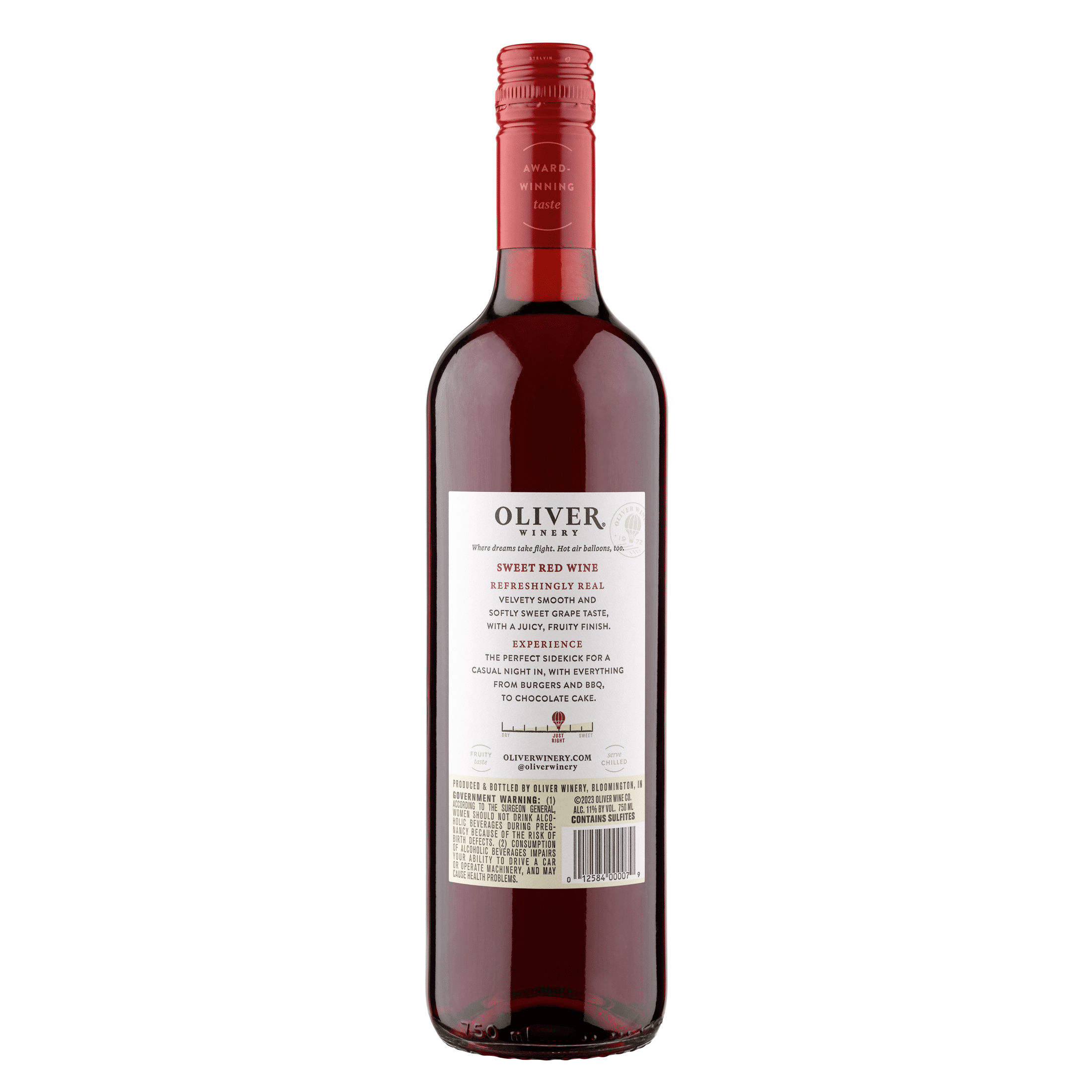 Oliver Sweet Red, Indiana,11% ABV, Glass Bottle