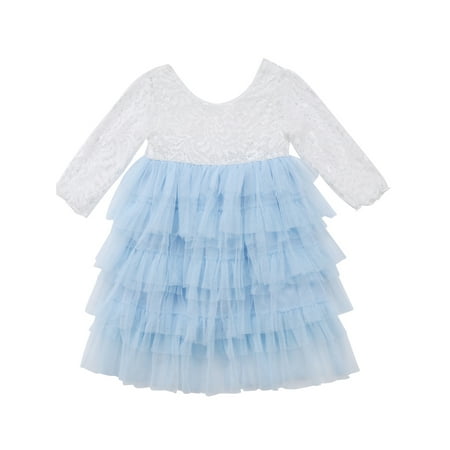 

LisenraIn Kid Baby Girl Long Sleeve Lace Tulle Tutu Dress Party Princess