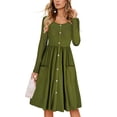thumbnail image 3 of Vestido de cintura alta, vestido de manga larga redondo para mujer, vestido de manga larga de color puro, elegante y estético, 3 of 5