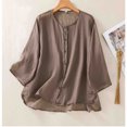 thumbnail image 4 of ATOYSOY Long Sleeve Tees Loose Shirts for Women Casual Cotton Linen Trendy Open Front Button Cardigans Solid Color Tops Outwear Fall Gray XL, 4 of 9