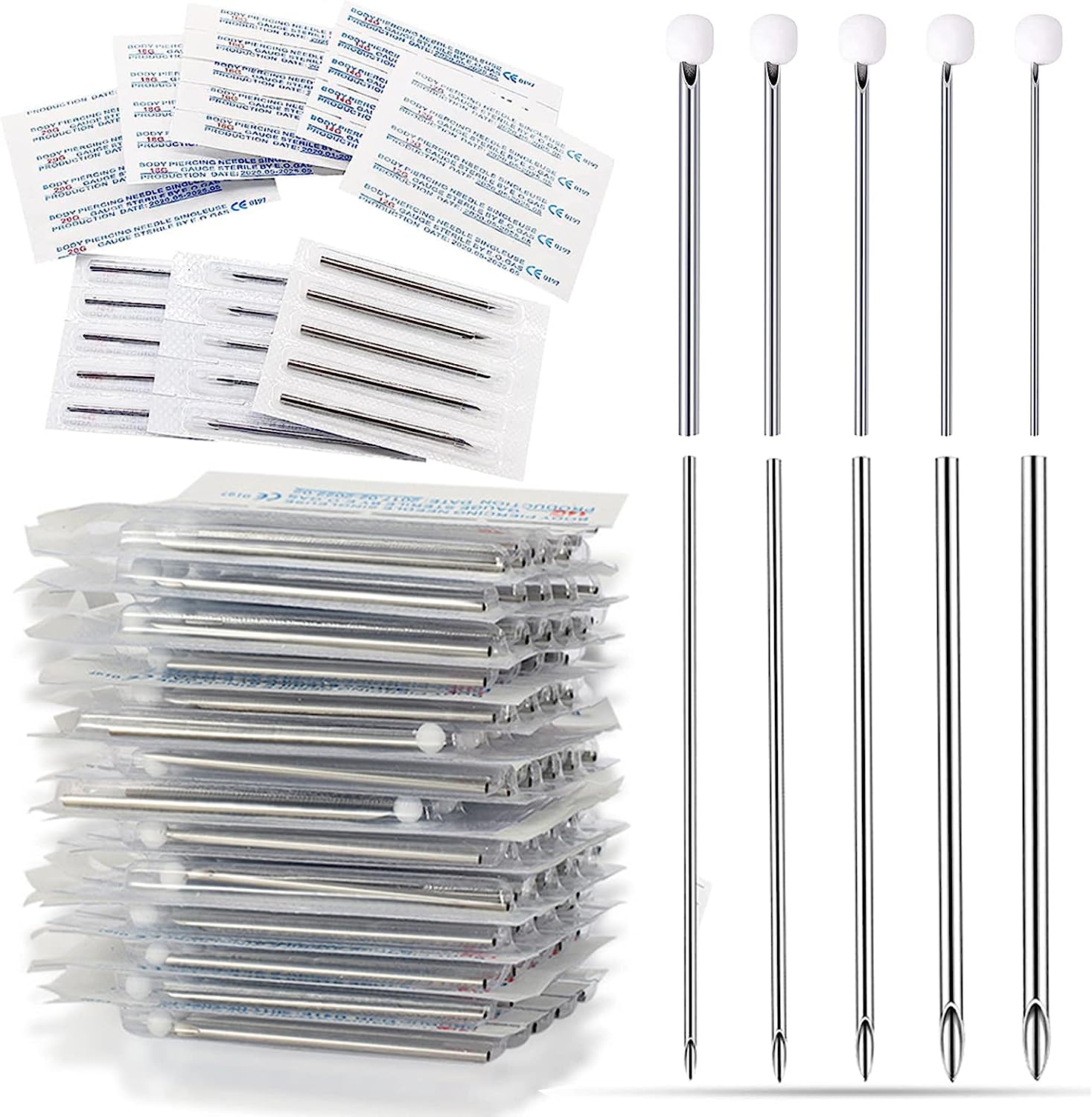 Ear Nose Piercing Needles 50Pcs Mixed Piercing Needles 12G 14G 16G 18G
