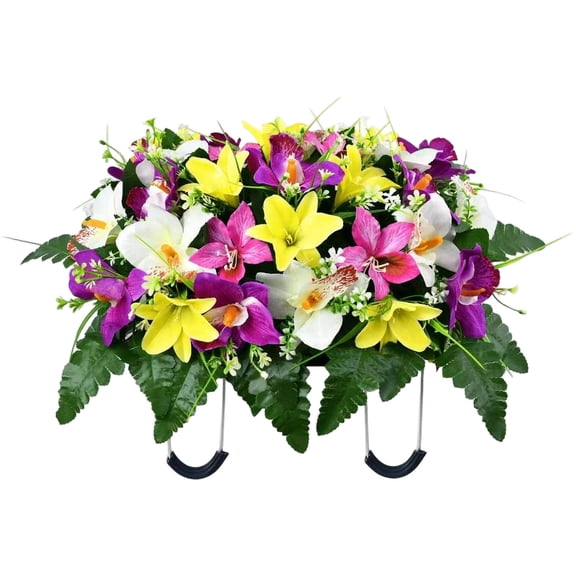 Aoyunhp 1Pc Cemetery Flower Saddle,Artificial Cemetery Saddle,Grave Flowers for Cemetery,Outdoor Tombstone Memorial Decorations,Memorial Arrangement Decor for Cemetery Top Ornament