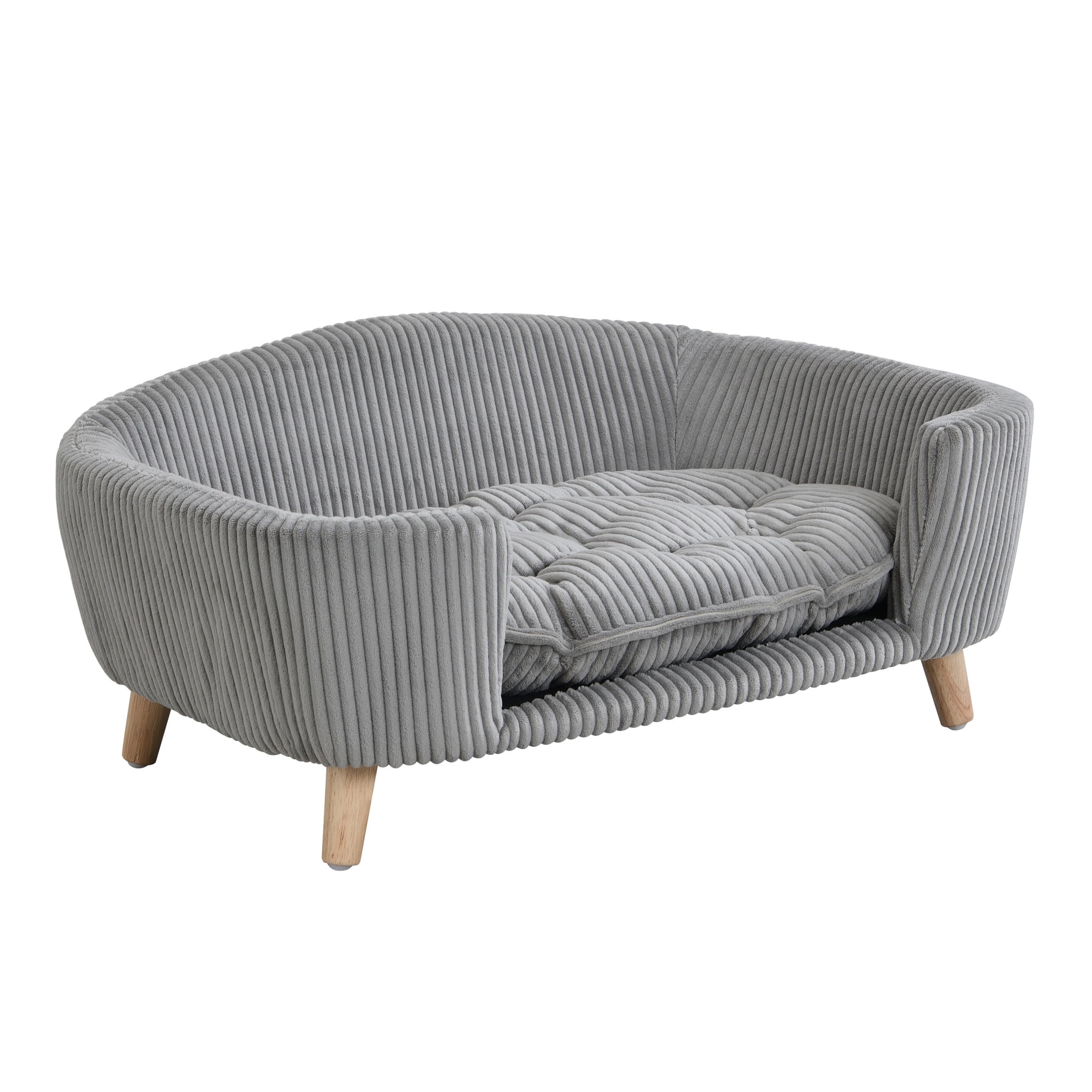 Christopher Knight Home Small Dog Bed with Corduroy Cushion & Solid Wood Legs, 30" x 22", Grey