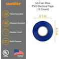thumbnail image 2 of Sunlite 10-Pack PVC Electrical Tape 60 Feet x 0.75 Inches, for Splicing, Protecting, and Insulating Wires, Abrasion Resistant, Flame Retardant, Weatherproof, UL Listed, Blue, 10 Count, 2 of 5