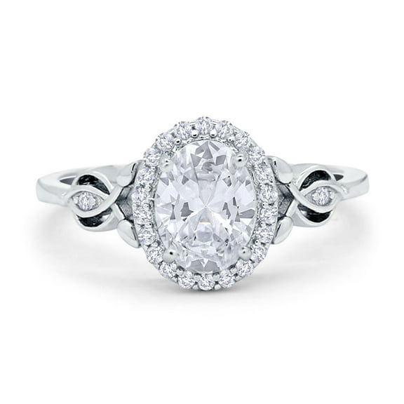Halo Oval Engagement Ring CZ 925 Sterling Silver Size 5